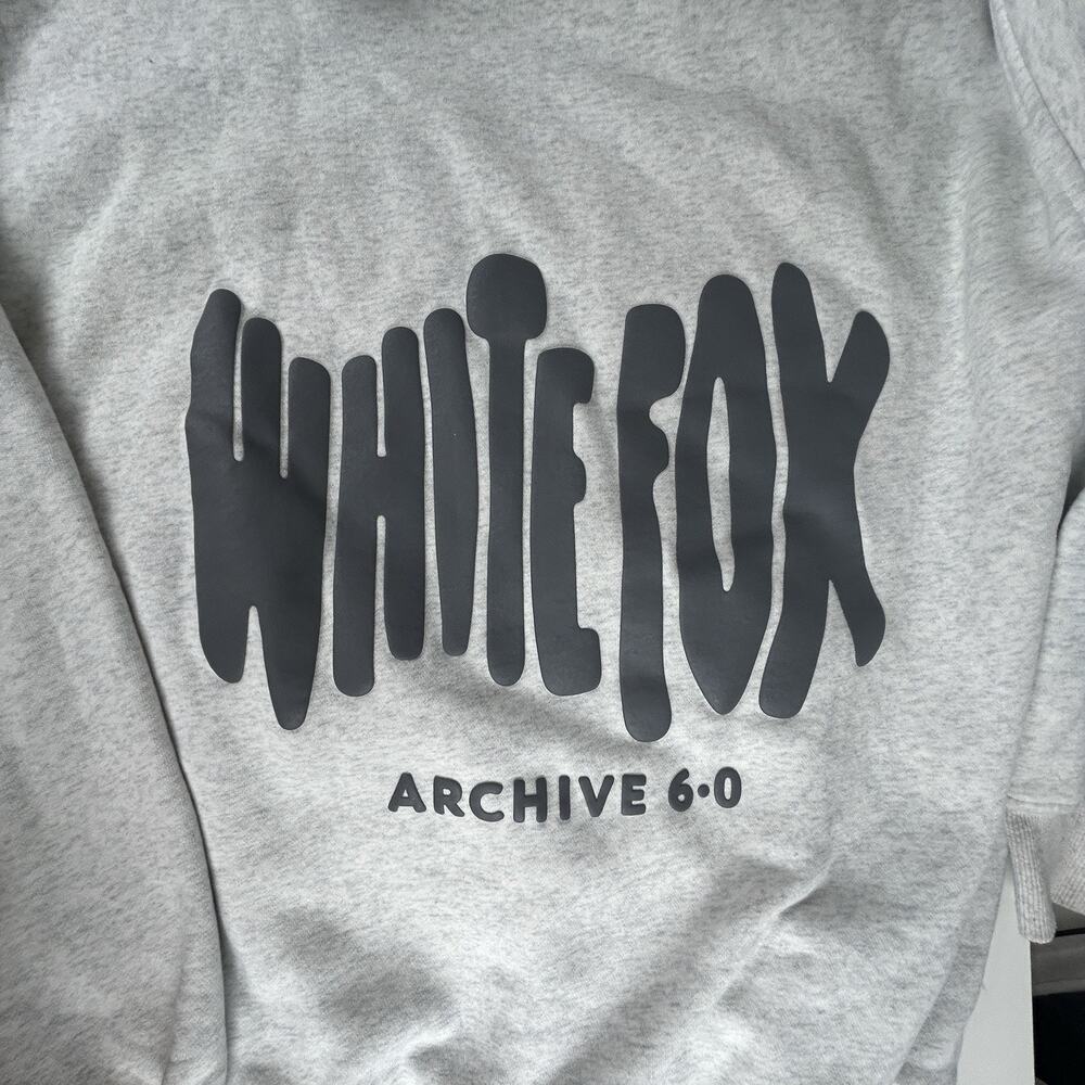 White Fox Archive 6.0 Oversized Hoodie S/M Gray Graphic Logo Fleece Pullover